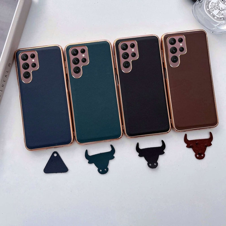 For Samsung Galaxy S22 Ultra 5G Genuine Leather Xiaoya Series Nano Electroplating Phone Case(Black) Eurekaonline