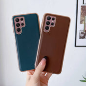 For Samsung Galaxy S22 Ultra 5G Genuine Leather Xiaoya Series Nano Electroplating Phone Case(Coffee) Eurekaonline