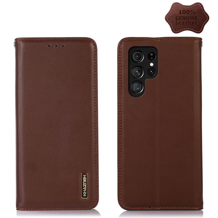 For Samsung Galaxy S22 Ultra 5G KHAZNEH Nappa Top Layer Cowhide Leather Phone Case(Brown) Eurekaonline