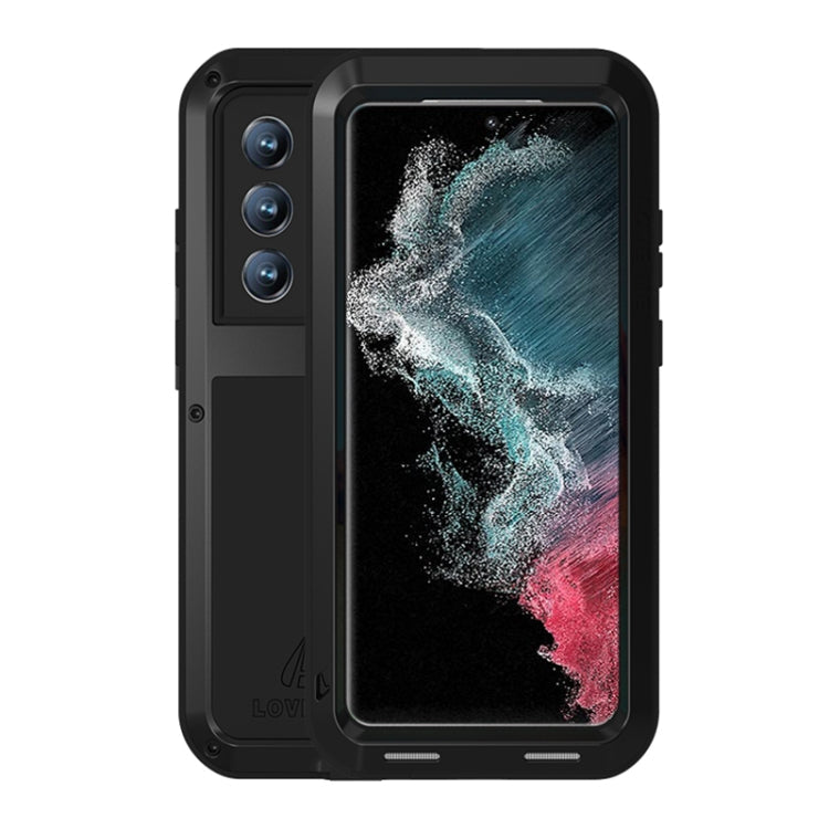 For Samsung Galaxy S22 Ultra 5G LOVE MEI Metal Shockproof Waterproof Dustproof Protective Phone Case(Black) Eurekaonline