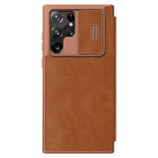 For Samsung Galaxy S22 Ultra 5G NILLKIN QIN Series Pro Sliding Camera Cover Design Leather Phone Case(Brown) Eurekaonline
