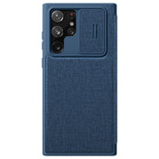 For Samsung Galaxy S22 Ultra 5G NILLKIN QIN Series Pro Sliding Camera Cover Design PC + TPU + PU Leather Phone Case(Cloth Texture Blue) Eurekaonline