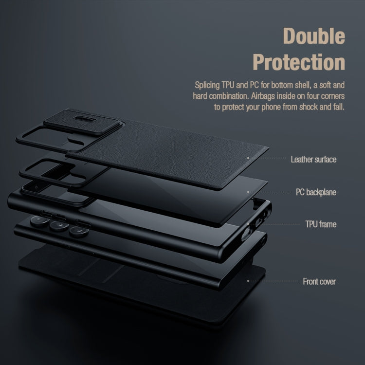 For Samsung Galaxy S22 Ultra 5G NILLKIN QIN Series Pro Sliding Camera Cover Design PC + TPU + PU Leather Phone Case(Cloth Texture Grey) Eurekaonline