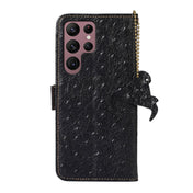 For Samsung Galaxy S22 Ultra 5G Ostrich Pattern Genuine Leather RFID Phone Case(Black) Eurekaonline