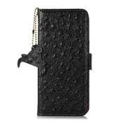 For Samsung Galaxy S22 Ultra 5G Ostrich Pattern Genuine Leather RFID Phone Case(Black) Eurekaonline