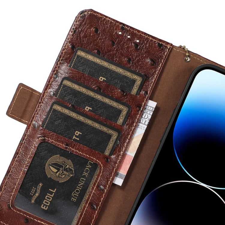 For Samsung Galaxy S22 Ultra 5G Ostrich Pattern Genuine Leather RFID Phone Case(Coffee) Eurekaonline