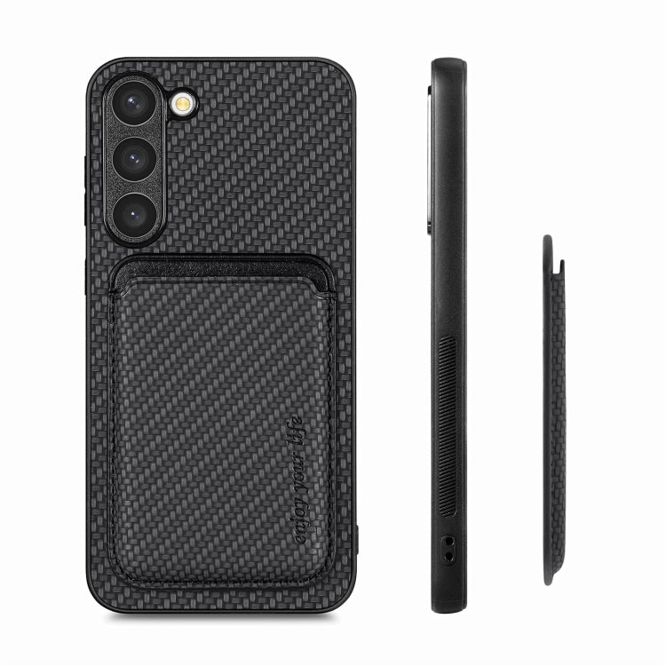 For Samsung Galaxy S23 5G Carbon Fiber Leather Card Magsafe Case(Black) Eurekaonline