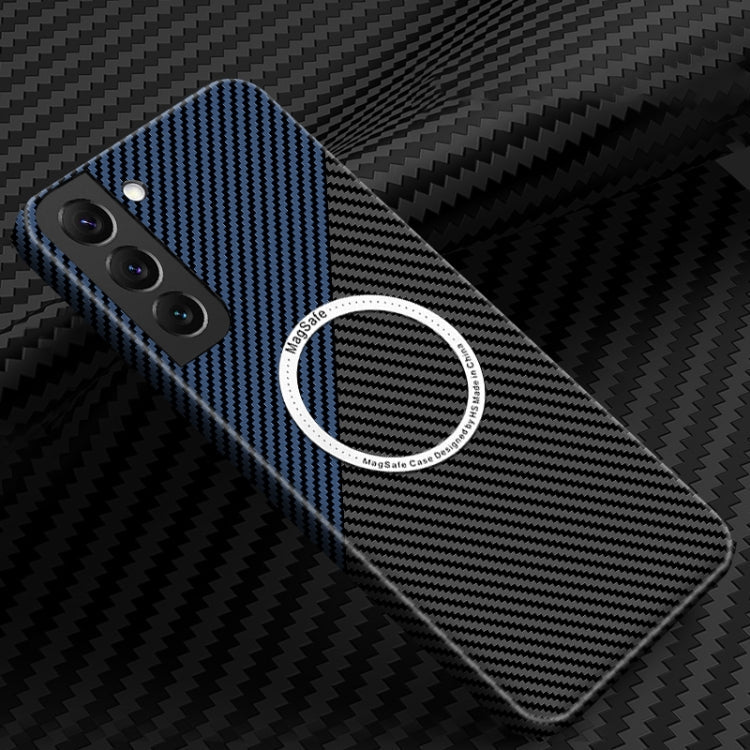 For Samsung Galaxy S23+ 5G Carbon Fiber Texture MagSafe Magnetic Phone Case(Black Blue) Eurekaonline