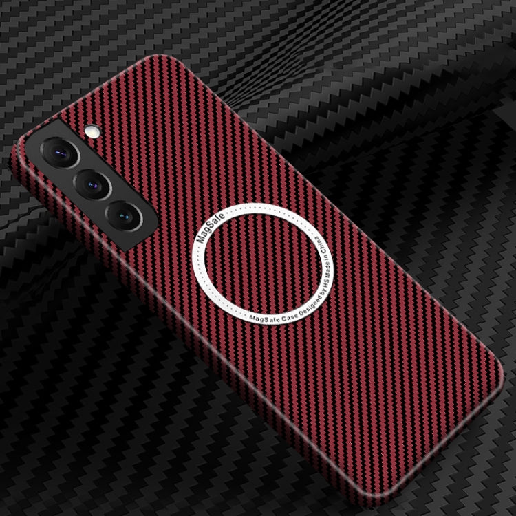 For Samsung Galaxy S23+ 5G Carbon Fiber Texture MagSafe Magnetic Phone Case(Red) Eurekaonline