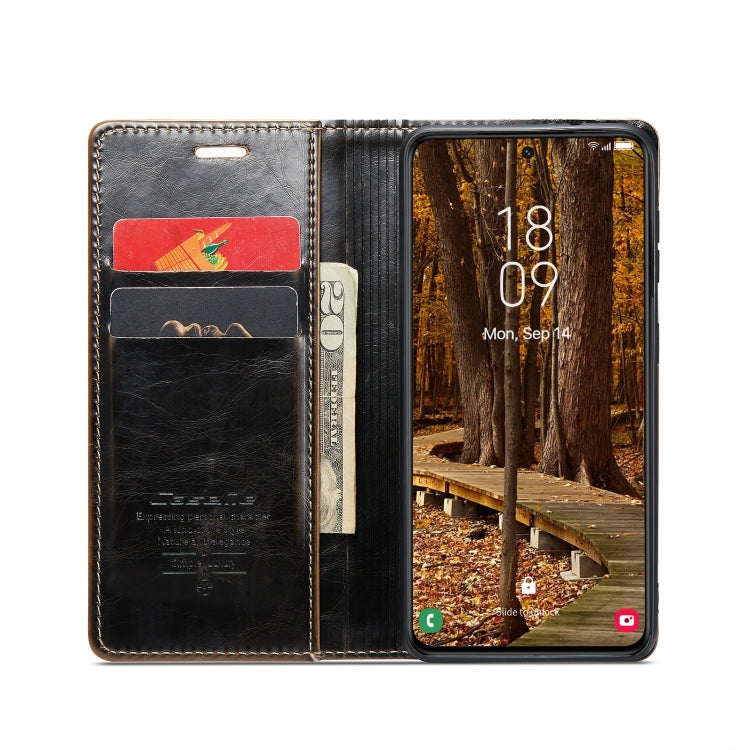 For Samsung Galaxy S23 5G CaseMe 003 Crazy Horse Texture Leather Phone Case(Coffee) Eurekaonline