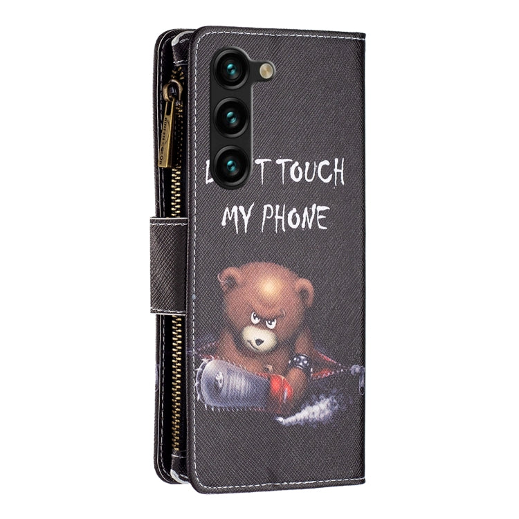 For Samsung Galaxy S23+ 5G Colored Drawing Pattern Zipper Leather Phone Case(Bear) Eurekaonline