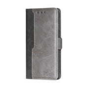 For Samsung Galaxy S23 5G Contrast Color Side Buckle Leather Phone Case(Black+Grey) Eurekaonline
