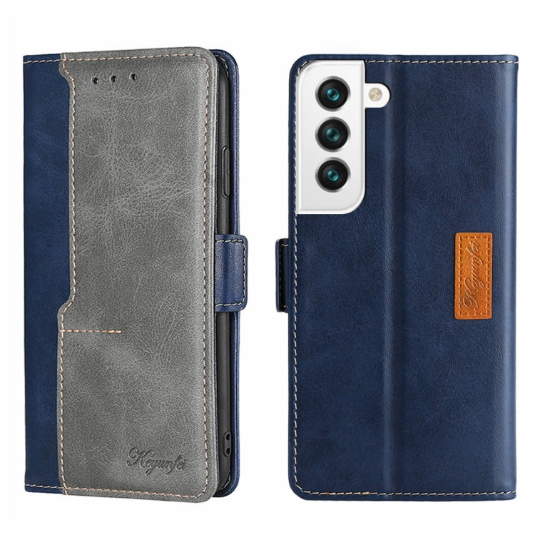 For Samsung Galaxy S23 5G Contrast Color Side Buckle Leather Phone Case(Blue+Grey) Eurekaonline