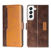 For Samsung Galaxy S23 5G Contrast Color Side Buckle Leather Phone Case(Dark Brown+Gold) Eurekaonline