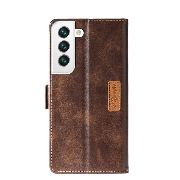 For Samsung Galaxy S23 5G Contrast Color Side Buckle Leather Phone Case(Dark Brown+Gold) Eurekaonline