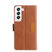 For Samsung Galaxy S23 5G Contrast Color Side Buckle Leather Phone Case(Light Brown+Green) Eurekaonline