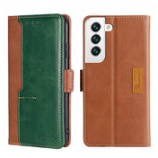 For Samsung Galaxy S23 5G Contrast Color Side Buckle Leather Phone Case(Light Brown+Green) Eurekaonline