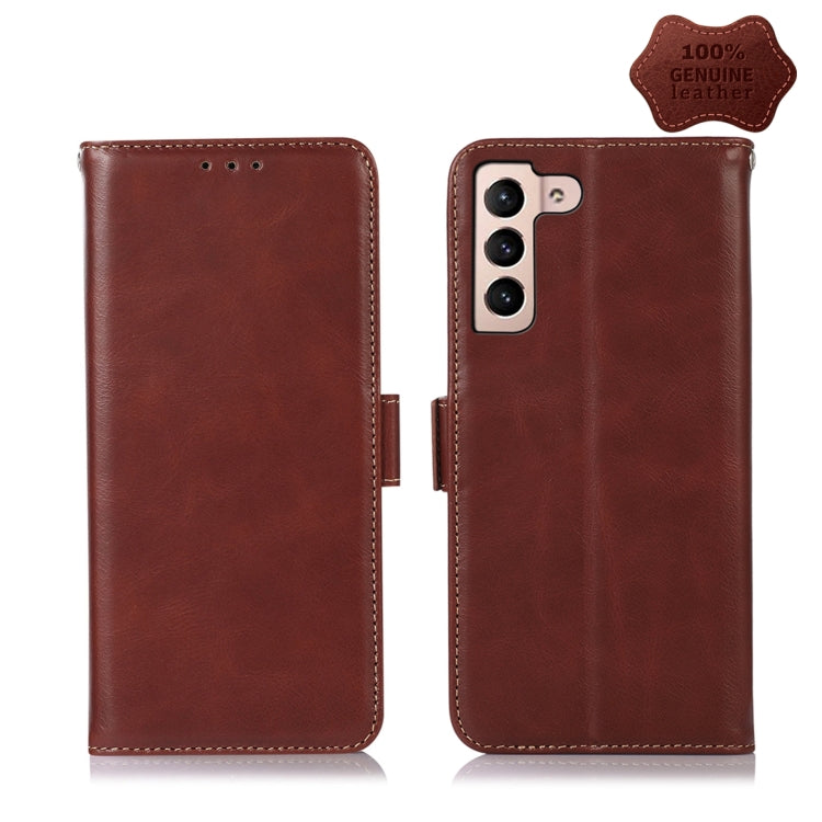 For Samsung Galaxy S23 5G Crazy Horse Top Layer Cowhide Leather Phone Case(Brown) Eurekaonline