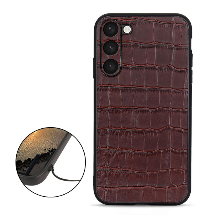 For Samsung Galaxy S23+ 5G Crocodile Texture Genuine Leather Phone Case(Brown) Eurekaonline