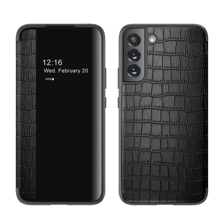 For Samsung Galaxy S23+ 5G Crocodile Texture Window View Leather Phone Case(Black) Eurekaonline