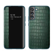 For Samsung Galaxy S23 5G Crocodile Texture Window View Leather Phone Case(Green) Eurekaonline