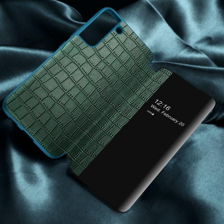 For Samsung Galaxy S23 5G Crocodile Texture Window View Leather Phone Case(Green) Eurekaonline
