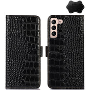 For Samsung Galaxy S23 5G Crocodile Top Layer Cowhide Leather Phone Case(Black) Eurekaonline