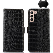 For Samsung Galaxy S23+ 5G Crocodile Top Layer Cowhide Leather Phone Case(Black) Eurekaonline