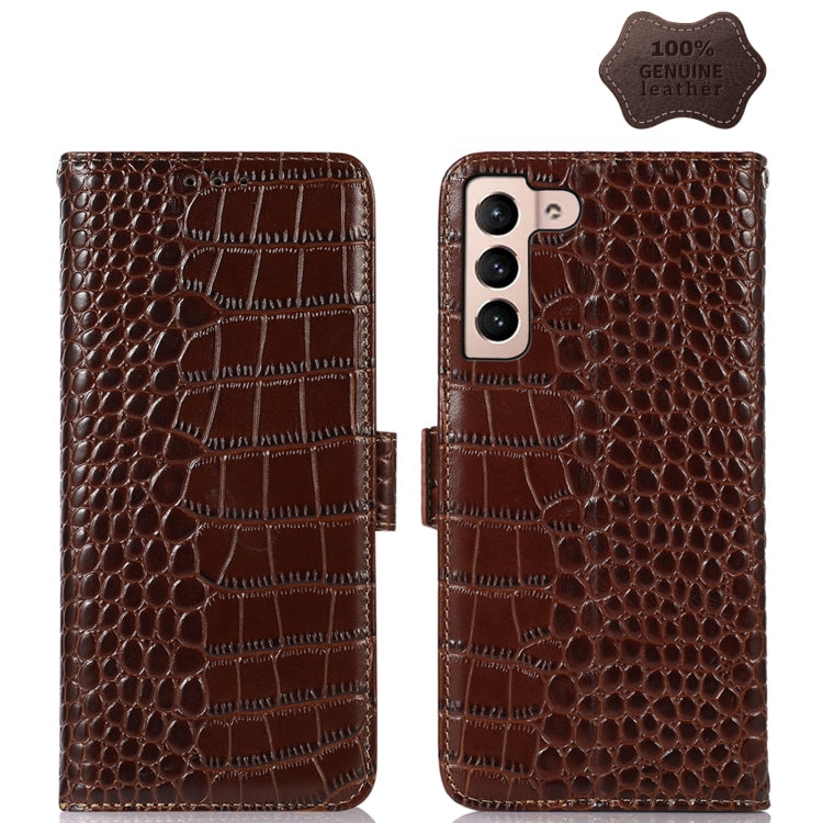 For Samsung Galaxy S23 5G Crocodile Top Layer Cowhide Leather Phone Case(Brown) Eurekaonline