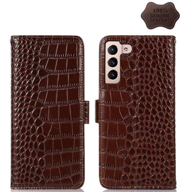 For Samsung Galaxy S23+ 5G Crocodile Top Layer Cowhide Leather Phone Case(Brown) Eurekaonline