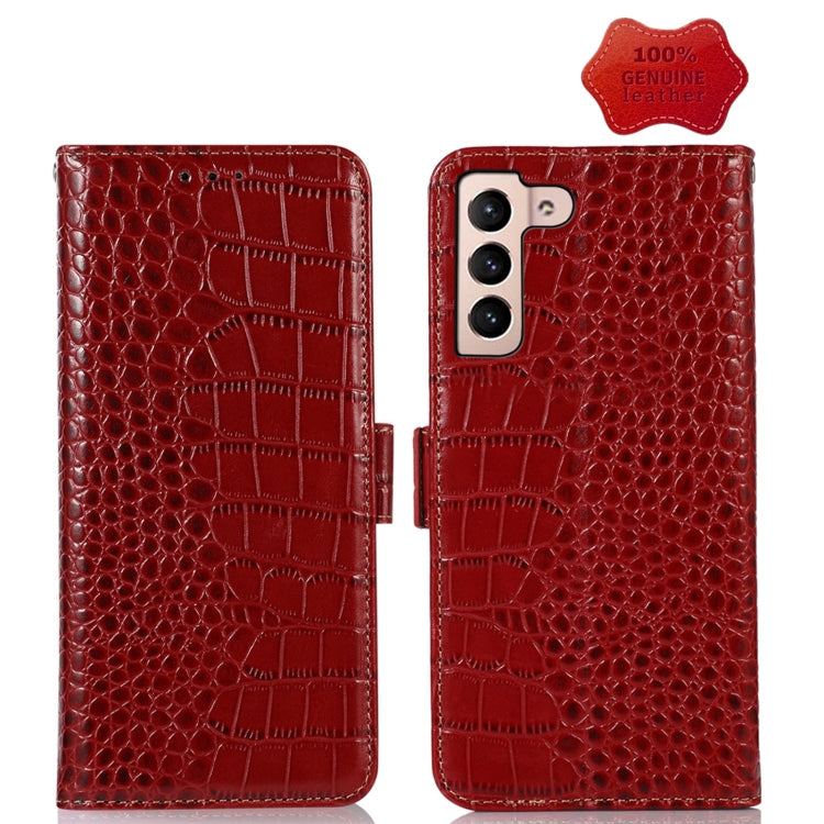 For Samsung Galaxy S23 5G Crocodile Top Layer Cowhide Leather Phone Case(Red) Eurekaonline