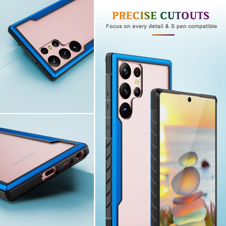 For Samsung Galaxy S23 5G Defender Metal Clear PC Soft TPU Phone Case(Blue) Eurekaonline