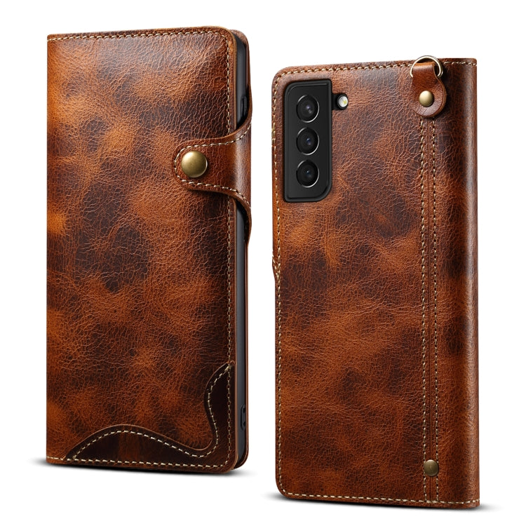 For Samsung Galaxy S23 5G Denior Oil Wax Cowhide Magnetic Button Leather Phone Case(Brown) Eurekaonline