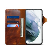 For Samsung Galaxy S23 5G Denior Oil Wax Cowhide Magnetic Button Leather Phone Case(Brown) Eurekaonline