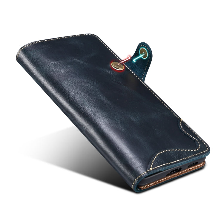 For Samsung Galaxy S23+ 5G Denior Oil Wax Cowhide Magnetic Button Leather Phone Case(Dark Blue) Eurekaonline