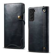 For Samsung Galaxy S23 5G Denior Oil Wax Cowhide Magnetic Button Leather Phone Case(Dark Blue) Eurekaonline