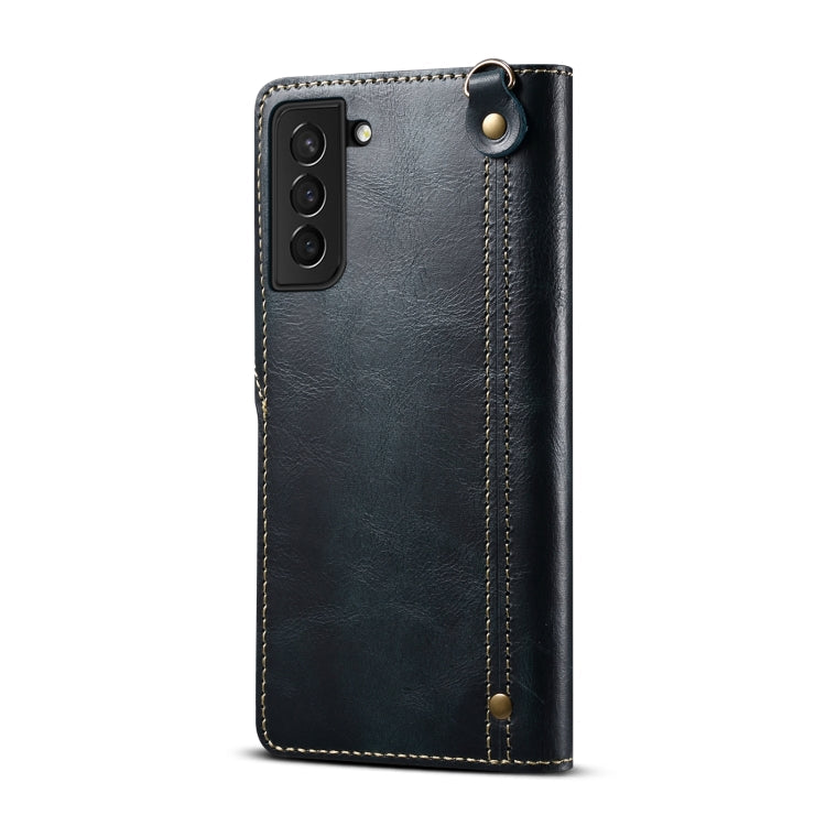 For Samsung Galaxy S23+ 5G Denior Oil Wax Cowhide Magnetic Button Leather Phone Case(Dark Blue) Eurekaonline