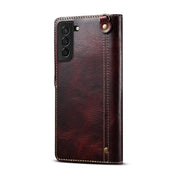 For Samsung Galaxy S23 5G Denior Oil Wax Cowhide Magnetic Button Leather Phone Case(Dark Red) Eurekaonline