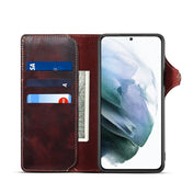 For Samsung Galaxy S23+ 5G Denior Oil Wax Cowhide Magnetic Button Leather Phone Case(Dark Red) Eurekaonline