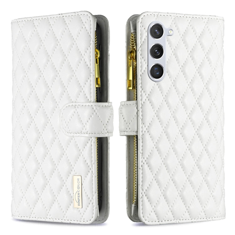 For Samsung Galaxy S23 5G Diamond Lattice Zipper Wallet Leather Flip Phone Case(White) Eurekaonline