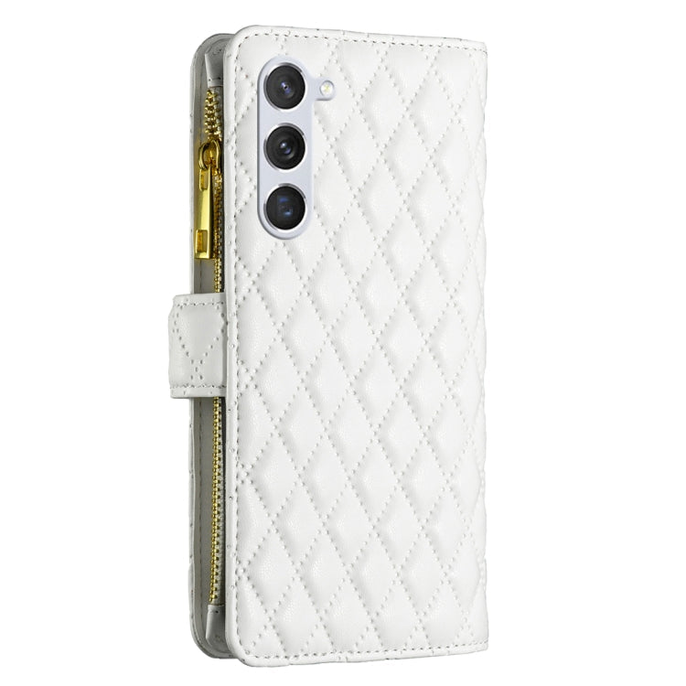 For Samsung Galaxy S23 5G Diamond Lattice Zipper Wallet Leather Flip Phone Case(White) Eurekaonline