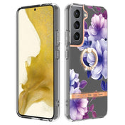 For Samsung Galaxy S23 5G Flowers and Plants Series IMD TPU Phone Case with Ring Holder(Purple Begonia) Eurekaonline
