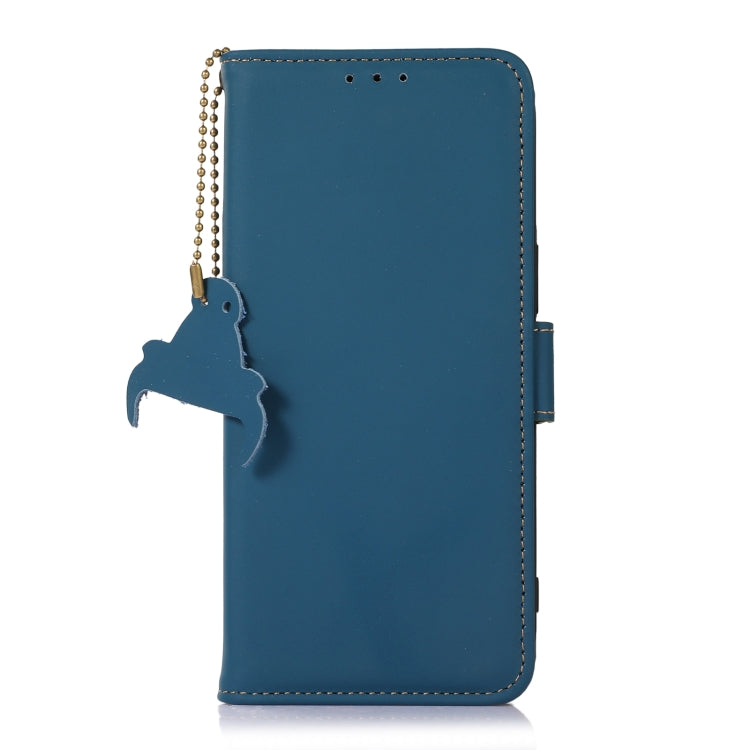 For Samsung Galaxy S23 5G Genuine Leather Magnetic RFID Leather Phone Case(Blue) Eurekaonline