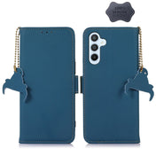 For Samsung Galaxy S23 5G Genuine Leather Magnetic RFID Leather Phone Case(Blue) Eurekaonline