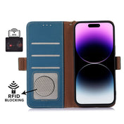 For Samsung Galaxy S23 5G Genuine Leather Magnetic RFID Leather Phone Case(Blue) Eurekaonline