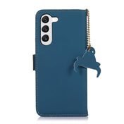 For Samsung Galaxy S23 5G Genuine Leather Magnetic RFID Leather Phone Case(Blue) Eurekaonline