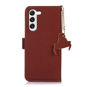 For Samsung Galaxy S23 5G Genuine Leather Magnetic RFID Leather Phone Case(Coffee) Eurekaonline