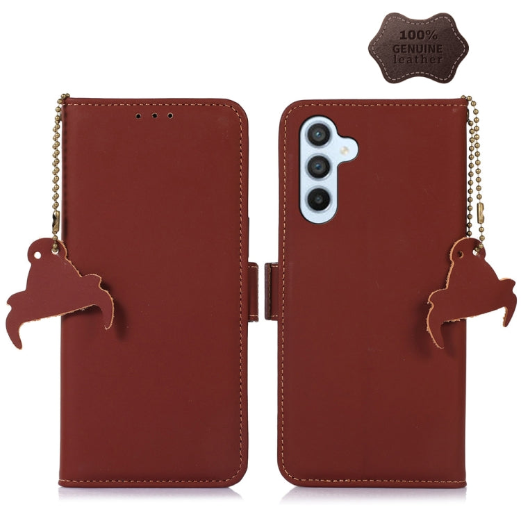 For Samsung Galaxy S23 5G Genuine Leather Magnetic RFID Leather Phone Case(Coffee) Eurekaonline