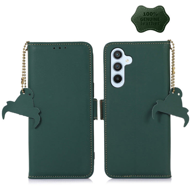 For Samsung Galaxy S23 5G Genuine Leather Magnetic RFID Leather Phone Case(Green) Eurekaonline