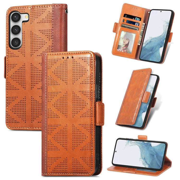 For Samsung Galaxy S23+ 5G Grid Leather Flip Phone Case(Brown) Eurekaonline